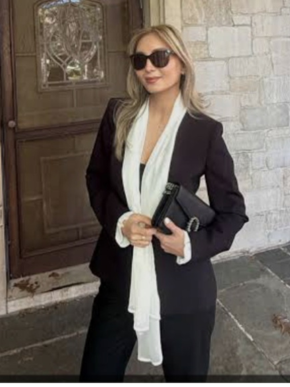 Zara Black Blazer with White Scarf Detail